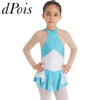 Детское платье для фигурного катания для танцевальных соревнований Для девочек с длинным рукавом в стиле пэчворк со стразами Балетное гимнастическое трико