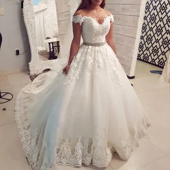 Винтажная Саудовская Аравия С открытыми плечами, кружевные аппликации, свадебные платья 2023, бальное платье, свадебные платья в стиле милой невесты, Vestido De Noiva