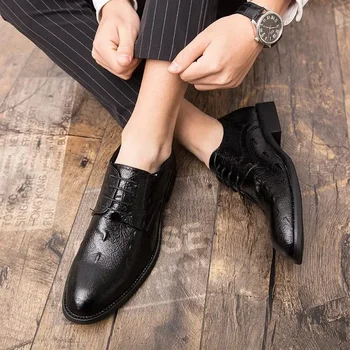 Черная кожаная обувь Мужская деловая официальная одежда Повседневный молодежный британский костюм, увеличивающий рост, мужские свадебные туфли жениха