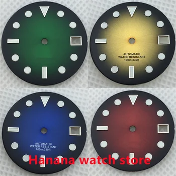 BLIGER 29 мм Градиентный синий/желтый/зеленый/красно-зеленый люминесцентный циферблат часов подходит для NH35 NH36 с углом наклона 3/3,8 o ' часовой механизм