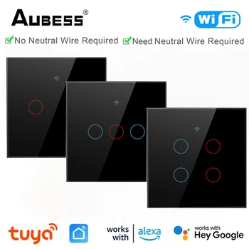 Aubess WiFi Tuya Умный Настенный Выключатель Сенсорный Выключатель Света Пульт Дистанционного Управления Голосовое Управление Для Alexa Google Home Yandex Alice Smart Life