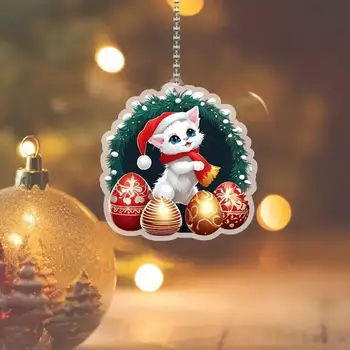 Автоматическая Рождественская подвеска с котом, украшение с рисунком кота, зеркало заднего вида, Акриловая подвеска с котом, Декоративное украшение на Рождество