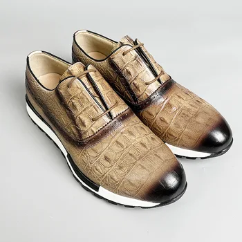 Мужская обувь Британская обувь из натуральной кожи Удобная осенняя повседневная обувь на шнуровке Мужские кроссовки с рисунком крокодиловой кожи на открытом воздухе