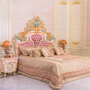 Двуспальная кровать Villa High в европейском Королевском стиле для девочек, Изголовья кровати, Деревянный дизайн, Спальные гарнитуры для спальни, Скандинавская мебель