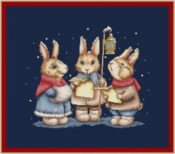 Хлопчатобумажная Аида ручной работы с тремя поющими кроликами 39-34 набора для вышивания крестиком,14, 16, 18, 22, 25, 28 карат, поделки из ткани 2