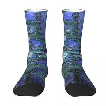 Чулки All Seasons Crew с голубыми водяными лилиями, Носки Claude Monet, Модные длинные носки в стиле харадзюку в стиле хип-хоп, Аксессуары для мужчин и женщин