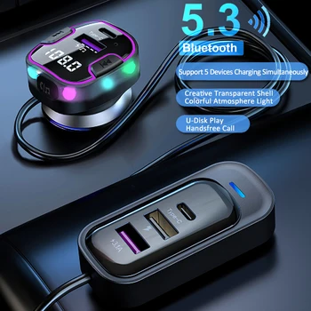 Автомобильное зарядное устройство для быстрой зарядки, адаптер прикуривателя Bluetooth 5.3 USB Type C, быстрое зарядное устройство PD QC3.0 для Iphone Samsung Xiaomi