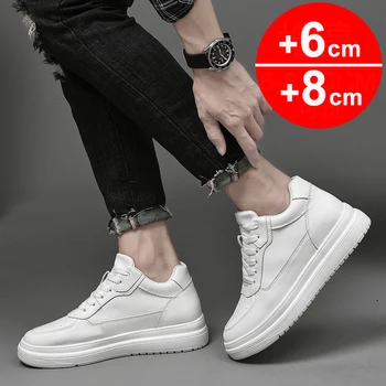Мужская обувь с лифтом, увеличивающая рост, стелька на скрытом каблуке 8 см, Белые черные туфли выше, мужские кроссовки, модная спортивная обувь