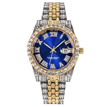 Крутые мужские часы с бриллиантами в стиле хип-хоп Montre Fashion Alloy Band Люксовый бренд Кварцевые часы с золотой датой Relogios Masculinos 2024