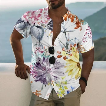 Горячая Распродажа Гавайских Рубашек для Мужчин с 3d Цветочным Принтом, Короткими Рукавами, Футболки Для Пляжного Отдыха, Топ, Негабаритная Мужская Рубашка, Блузка, Топы Camisa