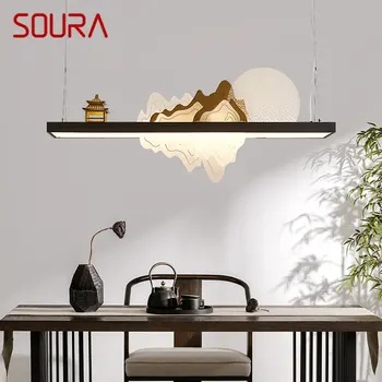 Подвесная светодиодная лампа в китайском стиле SOURA, креативный дизайн в стиле дзен, ландшафтная потолочная люстра для домашнего чайного домика, декор столовой