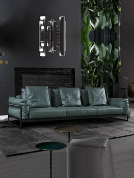 Итальянский стиль минималистичный современный легкий роскошный кожаный пуховый диван большая семейная гостиная первый этаж импортная высококачественная воловья кожа
