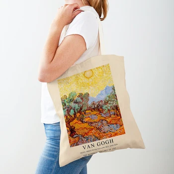 Винтажная картина маслом Ван Гога, сумка для покупок, двусторонняя сумка-тоут для супермаркета, модные художественные повседневные женские сумки через плечо для покупок
