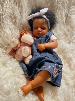 48-сантиметровая кукла Loulou Reborn Baby, уже раскрашенная, готовая девочка, спящая кукла с черной кожей и волосами от корней до корней Коллекционная кукла