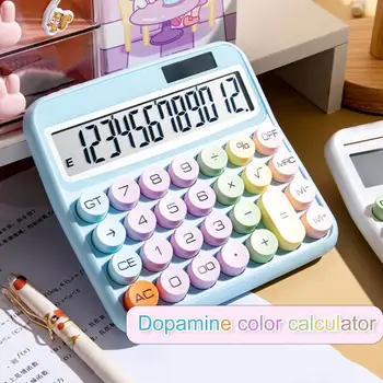 Калькулятор с 12-значным дисплеем, настольный калькулятор на солнечных батареях, ретро-калькулятор с большими круглыми клавишными колпачками, студенческие карманные калькуляторы