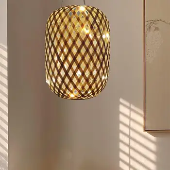 Бамбуковый абажур ручной работы, украшение крышки светильника для кухни-островка