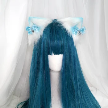 Аксессуары для волос в стиле Лолиты, синяя униформа JK, головной убор с кошачьими ушками, заколки-колокольчики с бантиками, уши животных