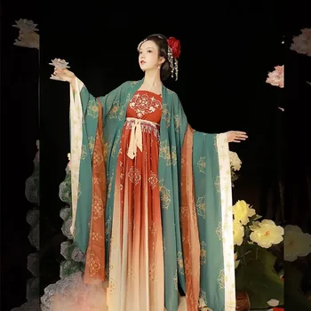 Костюм Тан в китайском стиле, винтажная длинная юбка с бюстом, юбки для взрослых, женская юбка Hanfu с длинными рукавами