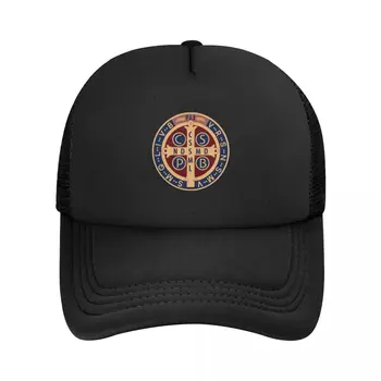 Изготовленная на заказ бейсбольная кепка с медалью Святого Бенедикта, Женская Мужская дышащая шляпа дальнобойщика-католика Иисуса, уличная одежда