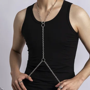 Готическая прозрачная мужская майка, металлическая цепочка, обвязка для тела, клубная одежда, БДСМ-сдержанность, сексуальный ремень для связывания в стиле панк