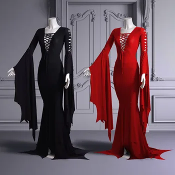 2023 Женский костюм Ведьмы на Хэллоуин, Косплей, Негабаритное платье на шнуровке, Ирландские средневековые качели, платье на Хэллоуин, S-5XL