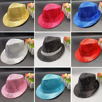 12 Цветов Мужская Женская Джазовая шляпа, украшенная блестками, Сценическое Танцевальное представление, Праздничная шляпа для вечеринки