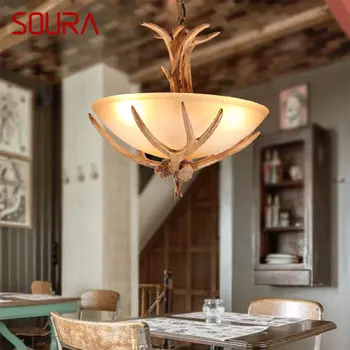 Современная люстра из оленьих рогов SOURA LED Креативный подвесной светильник в стиле ретро из стекла для дома, столовой, спальни, кафе
