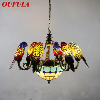 OUFULA Tiffany Parrot Люстра Светодиодная Винтажная Креативная Цветная Стеклянная Подвесная Лампа Декор для Дома Гостиной Спальни Отеля