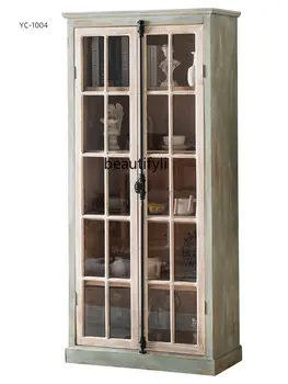 Витрина из массива дерева в стиле Кантри, Книжный шкаф, Буфет, шкаф со стеклянной дверью, Винный шкаф для гостиной, Настенный шкаф для одежды