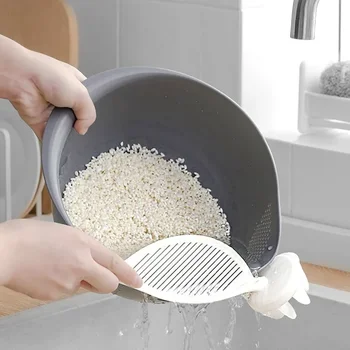 Многофункциональная кухонная ложка для мытья риса, перегородка для слива риса, сито для риса, креативная пластиковая ручка для смешивания вручную