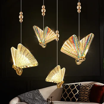 Подвесные светильники со светодиодной бабочкой, Подвесная лампа для внутреннего освещения у кровати, Гостиная, столовая, Кухня, Подвесной светильник