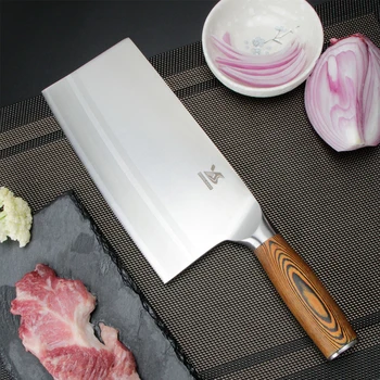 Китайский Кухонный нож BIGSUNNY - 8 Секаторов - Разделочный Нож - Овощерезка - Нержавеющая сталь 9Cr18Mov с ручкой из Дерева Пакка