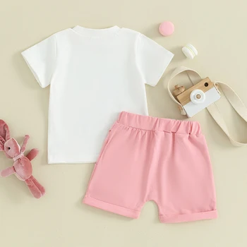 Одежда для маленьких девочек и мальчиков Пасхальная футболка с коротким рукавом, топ и шорты с карманом, милый летний наряд, комплект из 2 предметов