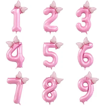 40-дюймовый Розовый Цифровой Воздушный Шар С Бантом Из Алюминиевой Пленки Ballon Happy Girls Princess Birthday Party Decor Kids Favor 1st 2nd Birthday Balon