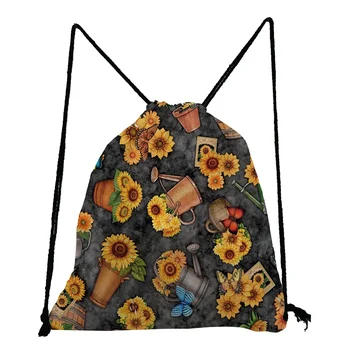 Портативный карман на шнурке, освежающая сумка для обуви в цветочек, повседневные рюкзаки на заказ для студентов, желтая сумка в мягкой обложке с принтом подсолнуха