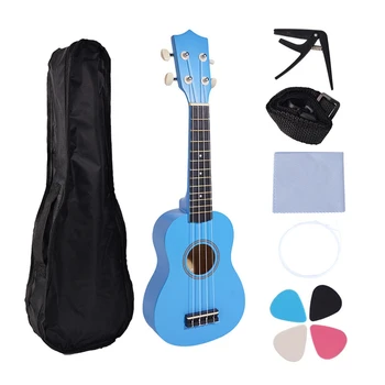 21-дюймовый набор гавайских гитар для начинающих, 4-струнная маленькая гитара, укулеле из липы, с зажимом для сумки и 4 медиаторами