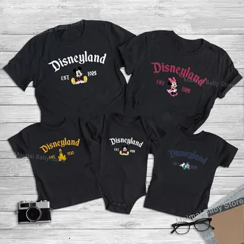 Новые винтажные футболки Disneyland 1928 года выпуска с принтом Микки и друзей, подходящие для семьи комплекты, забавные топы и футболки Disney Trip