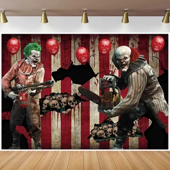 Фон для фотосъемки Клоуна в канун Хэллоуина Ужас Жуткий Страшный Фон Карнавал Вечеринка по случаю Дня рождения Хэллоуин Декор Воздушными шарами с черепом