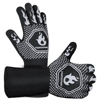 HOMEMAXS Пара перчаток для барбекю 800 ℃ / 1472℉ Термостойкие перчатки для гриля, силиконовые перчатки с защитой от ожогов, изолированные перчатки для барбекю