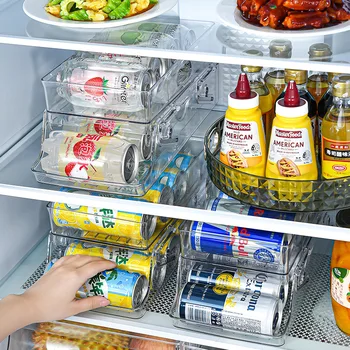2-Уровневый Складной Органайзер для холодильника На колесиках Банка для газировки В холодильнике Полка для хранения пива и кока-колы