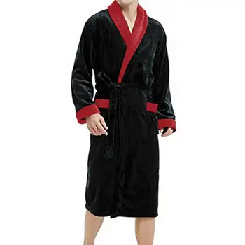 Мужская зимняя ночная рубашка, пижама из плотного плюша с принтом из кораллового флиса, длинный рукав, галстук на талии, домашняя одежда, пижамы, халат, халат