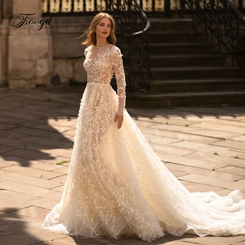 Traugel Luxury Illusion, Винтажные свадебные платья с длинным рукавом, Изысканная аппликация из бисера, Придворное свадебное платье трапециевидной формы