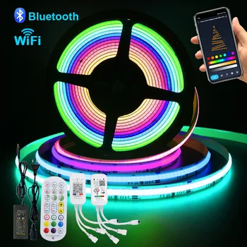 12V 24V WS2811 RGB COB LED Strip Light Wifi Bluetooth-совместимый Пульт Дистанционного Управления Power Kit 720LED/ m Гибкая Лента Для Украшения дома