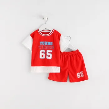 Летний детский комплект, пуловер для мальчиков и девочек, футболка с круглым вырезом, повседневная спортивная одежда, детская баскетбольная футболка с коротким рукавом
