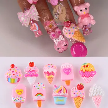 10 шт./лот 3D Дизайн Ногтей DIY Декор Мороженое Торт Каваи Смолы Подвески Украшения Японский Стиль