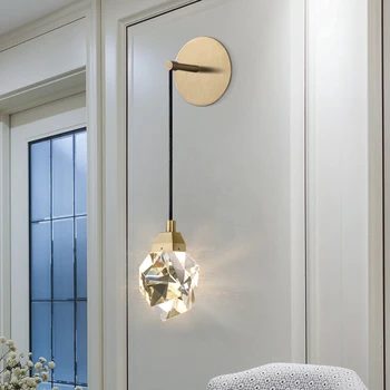 Современный минималистичный хрустальный настенный светильник для гостиной, спальни, размера кровати, с бриллиантами, хрустальные медные настенные светильники, бра