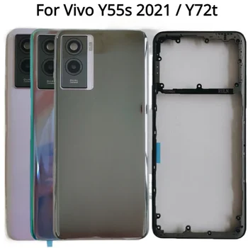 Новая Задняя Крышка Для Vivo Y55s 2021 Y72t Крышка Батарейного Отсека + Средняя Рамка Корпуса Задней Двери с Запчастями для Ремонта объектива камеры