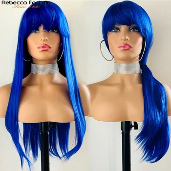 Прямой парик синего цвета с челкой, Бразильский Натуральный парик Remy из натуральных человеческих волос, парики для женщин, Королевский Синий Прямой парик, парик для косплея