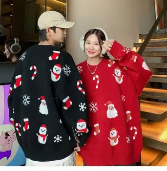 Большой размер, Уродливый Рождественский свитер, Корейский трикотаж Санта Клауса, Мужской Свободный Зимний Универсальный пуловер для пары, Мужская одежда