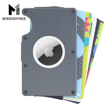 Металлический кошелек Mini Simple Air Tag | тонкая кредитная карточка из алюминия, держатель для удостоверения личности | Поставляется со встроенным тонким чехлом для Apple Air Tag